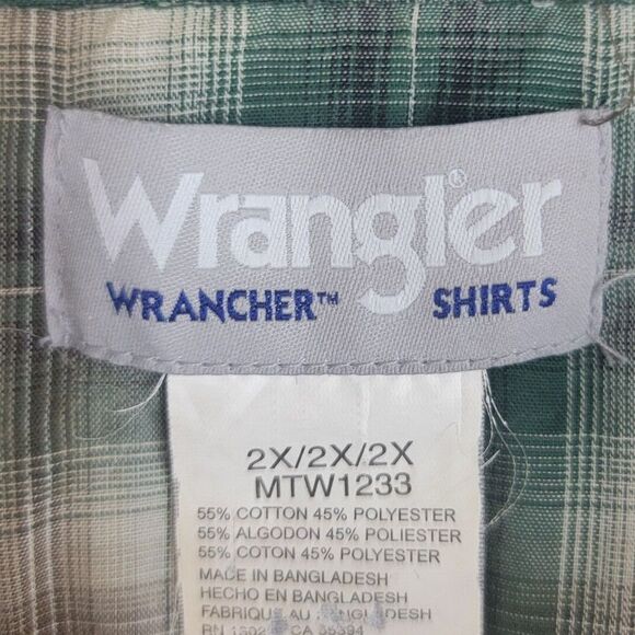 Wrangler Wrancher Womens Size 2X Green Plaid Pearl Snap Western LS Shirt - Picture 3 of 7